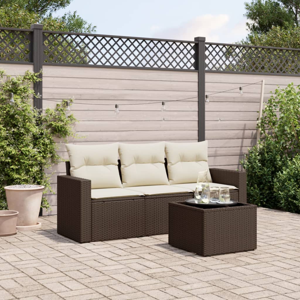 4-Delige Loungeset Met Kussens Poly Rattan