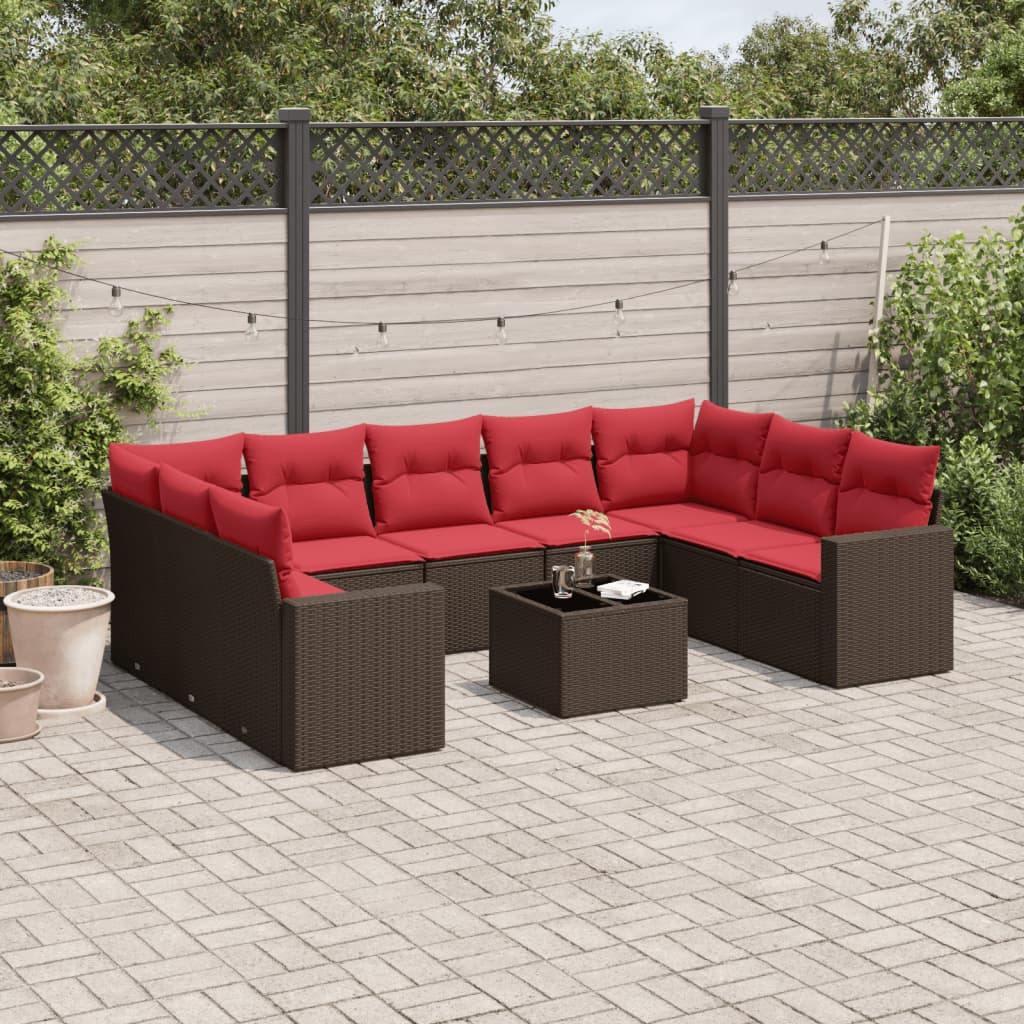 10-Delige Loungeset Met Kussens Poly Rattan