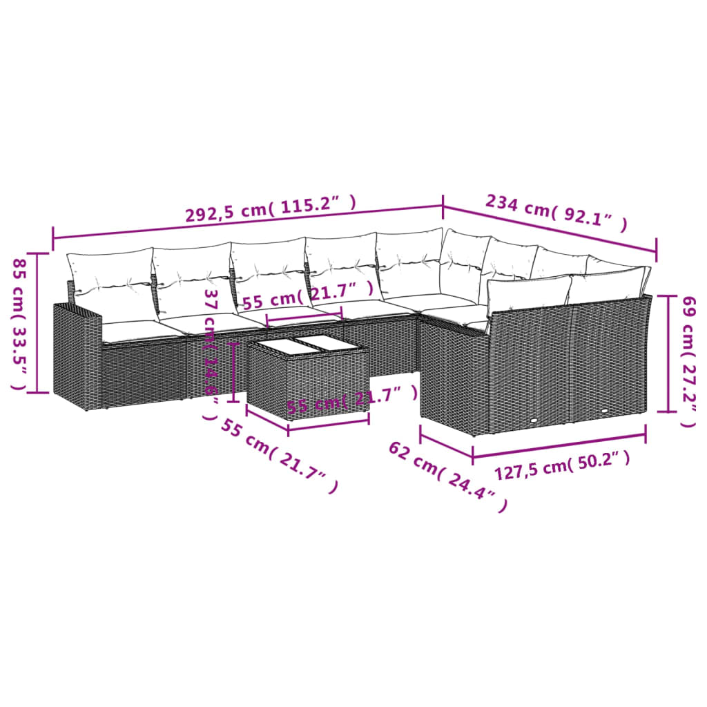 10-Delige Loungeset Met Kussens Poly Rattan