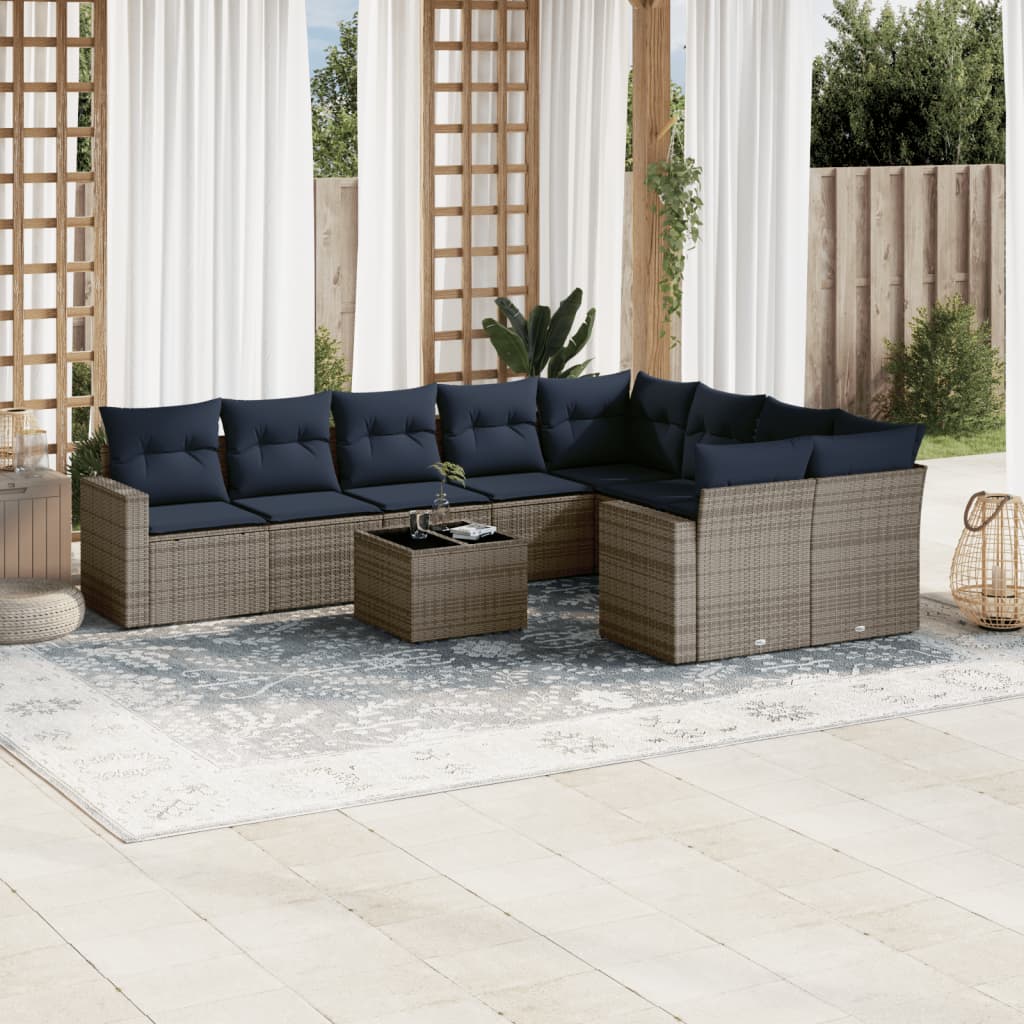10-Delige Loungeset Met Kussens Poly Rattan