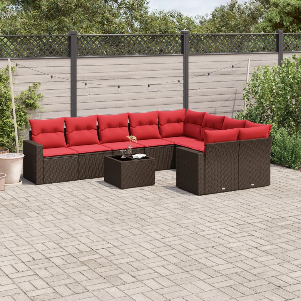 10-Delige Loungeset Met Kussens Poly Rattan