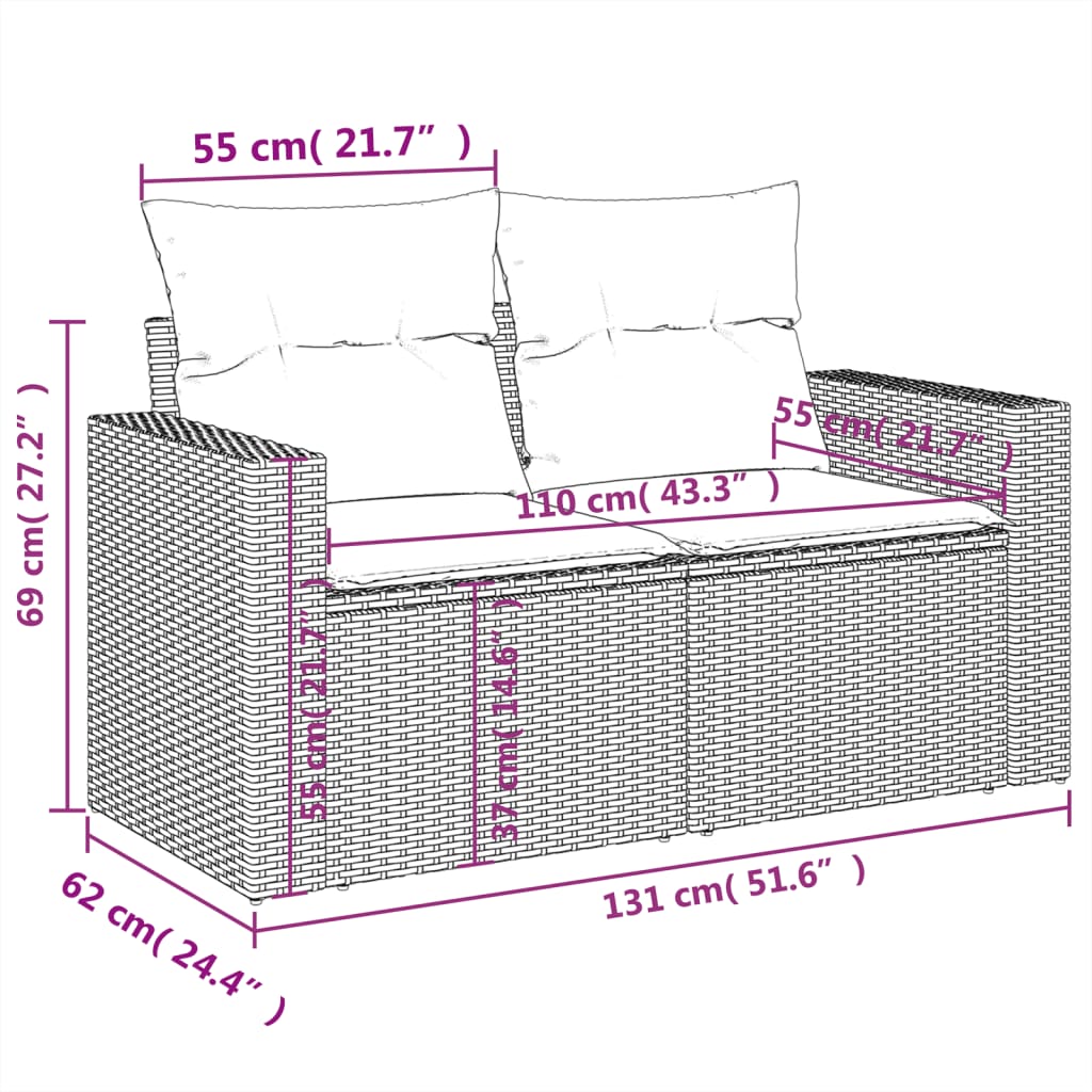 10-Delige Loungeset Met Kussens Poly Rattan