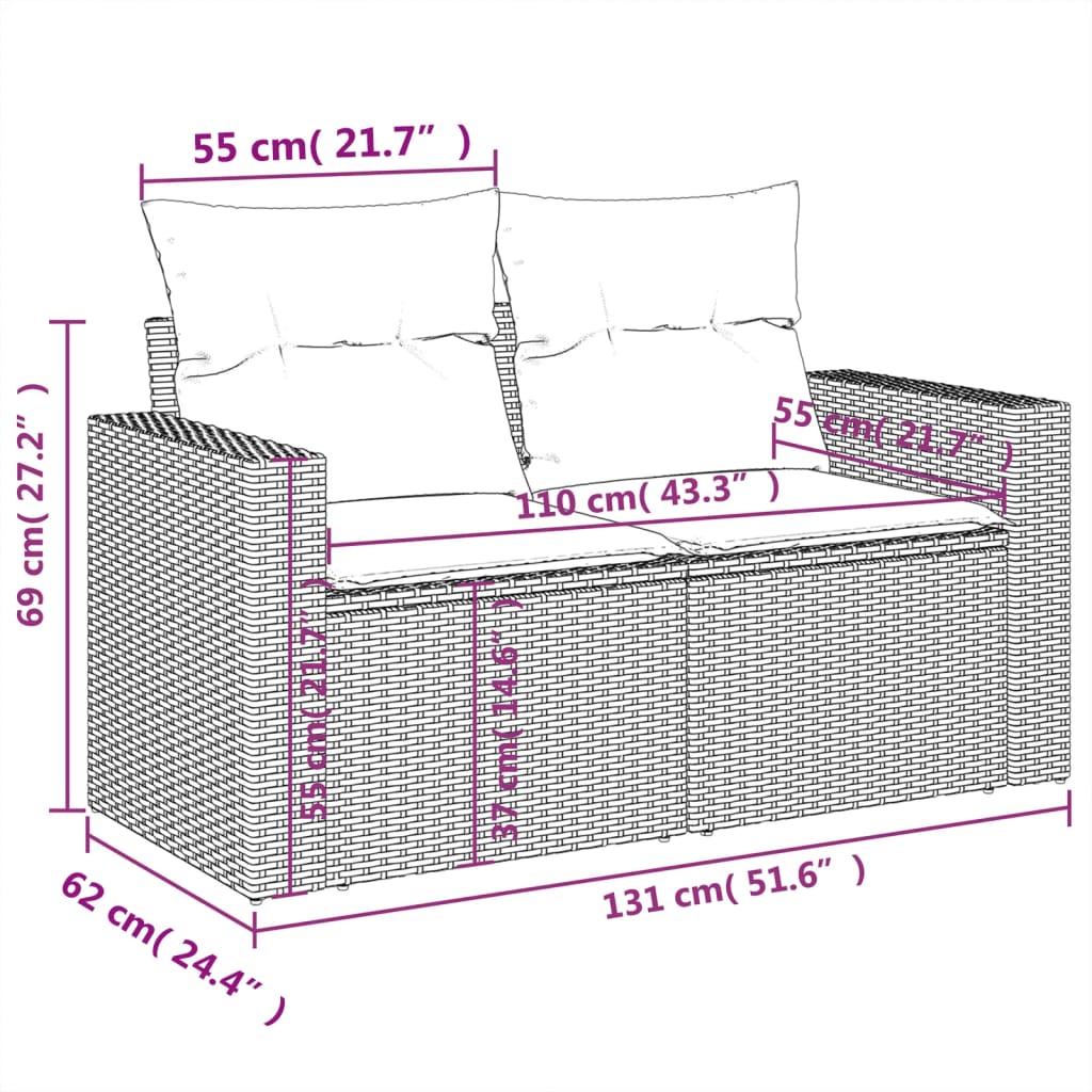 1 Loungeset Met Kussens Poly Rattan