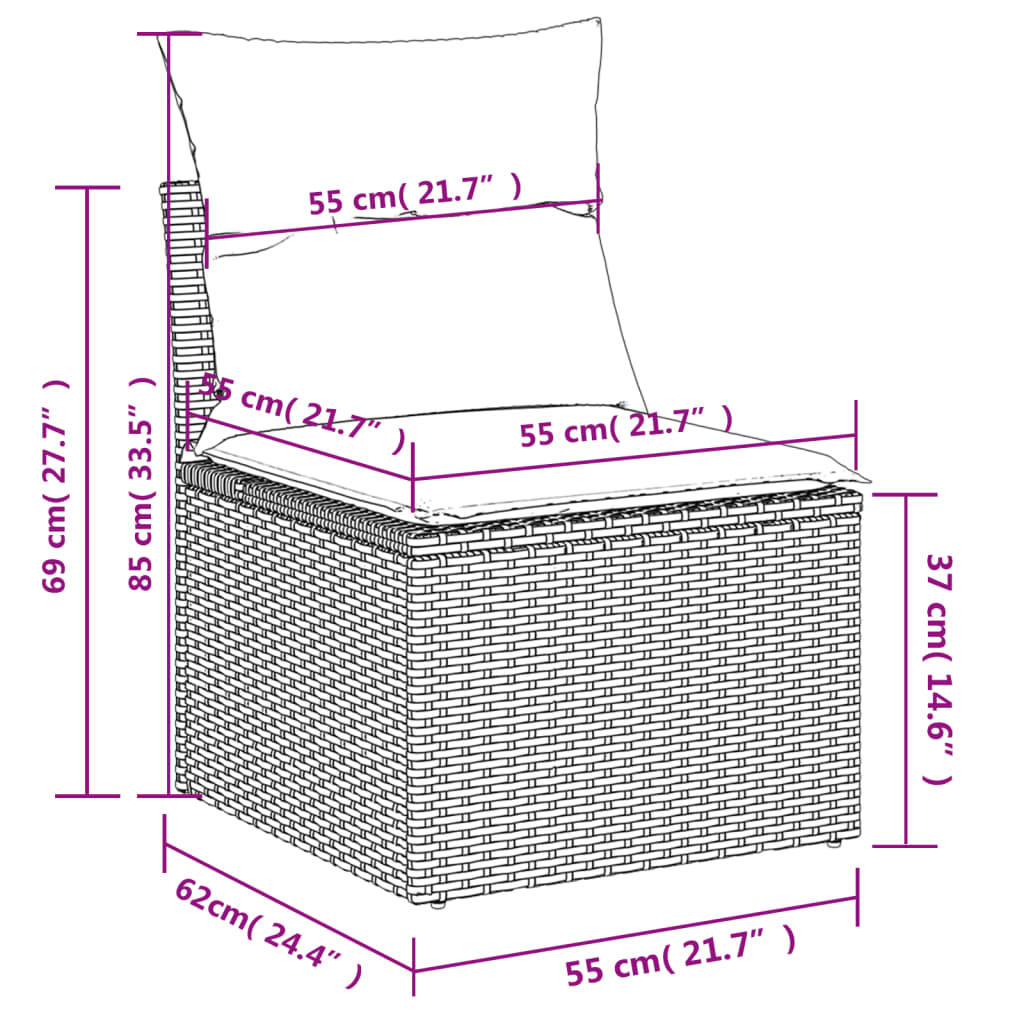 1 Loungeset Met Kussens Poly Rattan