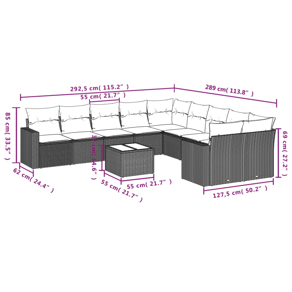 1 Loungeset Met Kussens Poly Rattan