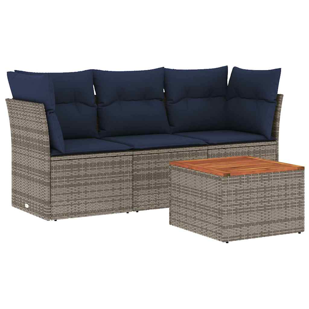 4-Delige Loungeset Met Kussens Poly Rattan