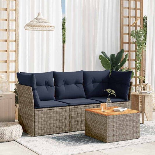 4-Delige Loungeset Met Kussens Poly Rattan