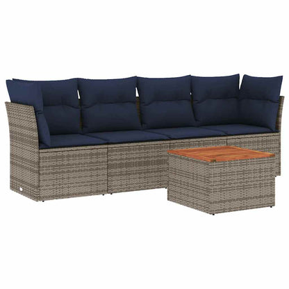 5-Delige Loungeset Met Kussens Poly Rattan