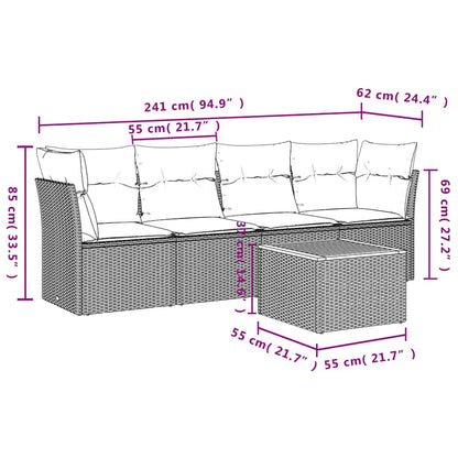5-Delige Loungeset Met Kussens Poly Rattan