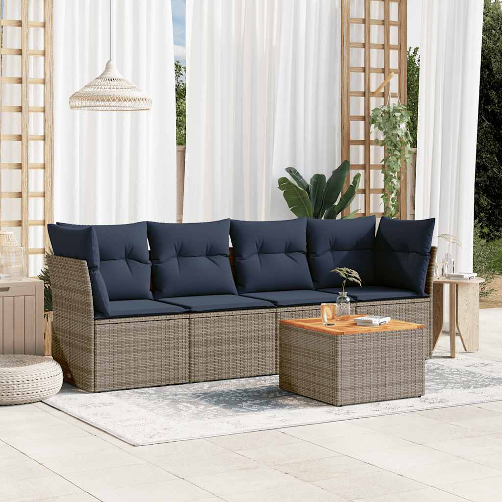 5-Delige Loungeset Met Kussens Poly Rattan