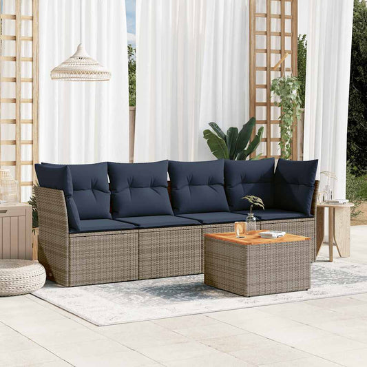 5-Delige Loungeset Met Kussens Poly Rattan