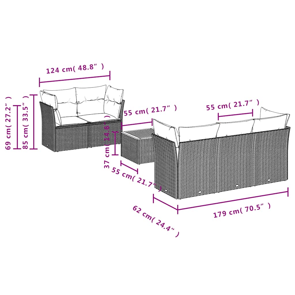 6-Delige Loungeset Met Kussens Poly Rattan