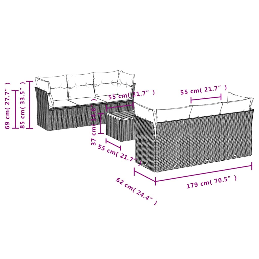 7-Delige Loungeset Met Kussens Poly Rattan