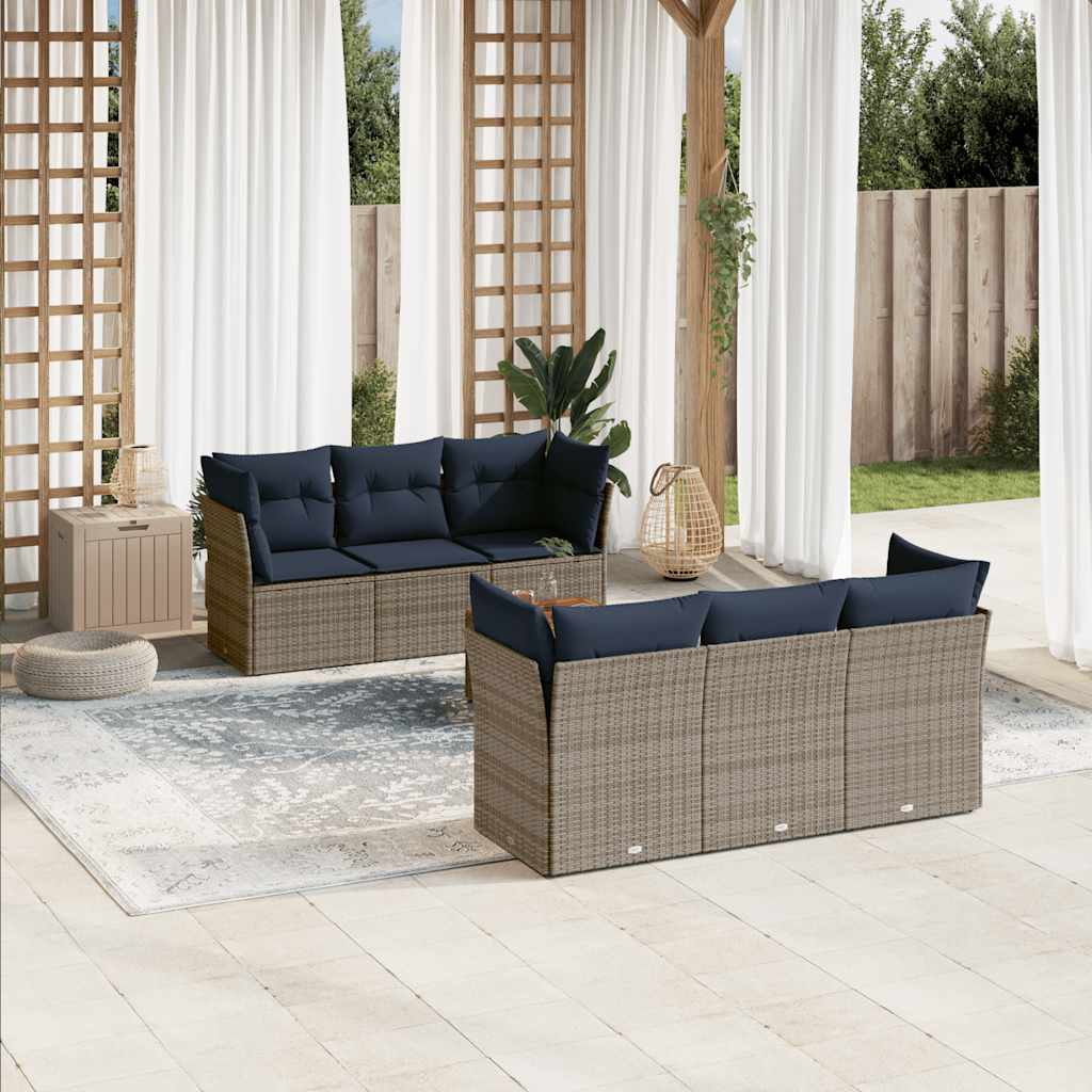 7-Delige Loungeset Met Kussens Poly Rattan
