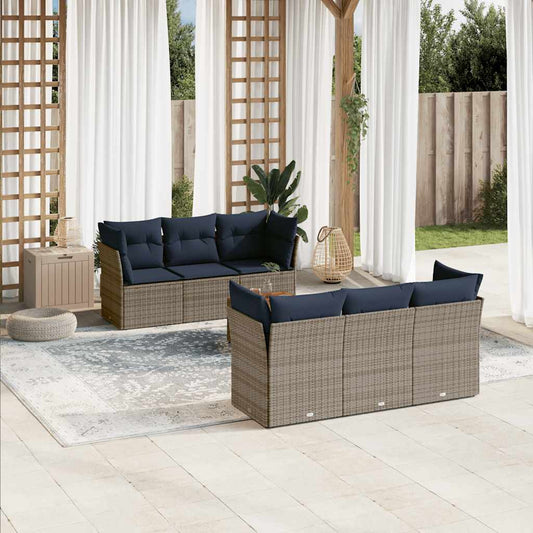 7-Delige Loungeset Met Kussens Poly Rattan