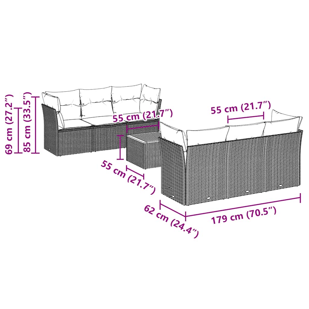 7-Delige Loungeset Met Kussens Poly Rattan