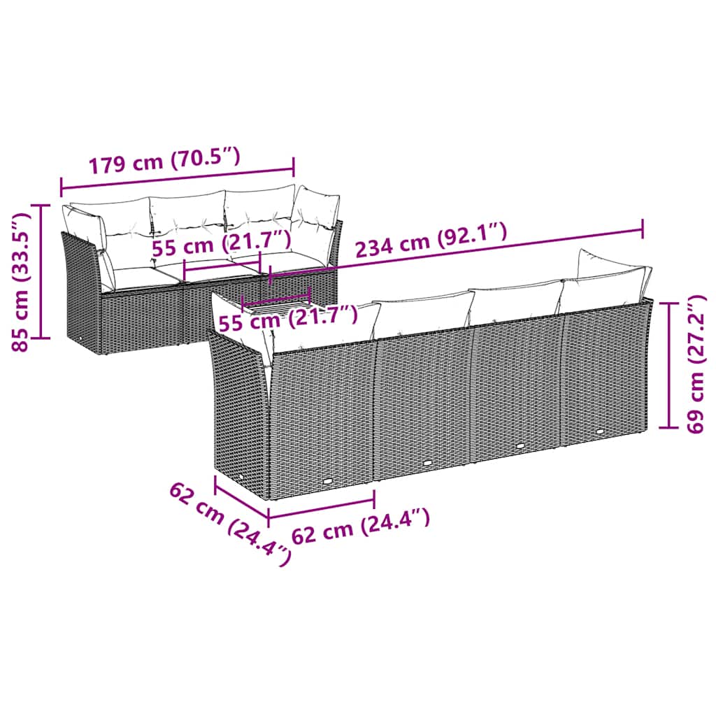 8-Delige Loungeset Met Kussens Poly Rattan