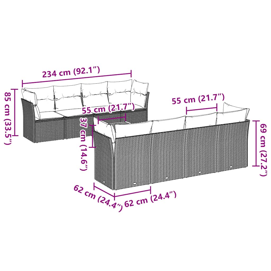 9-Delige Loungeset Met Kussens Poly Rattan