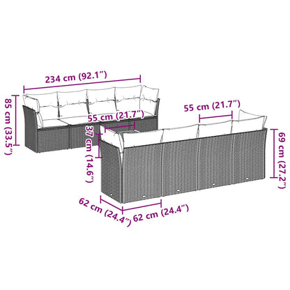 9-Delige Loungeset Met Kussens Poly Rattan