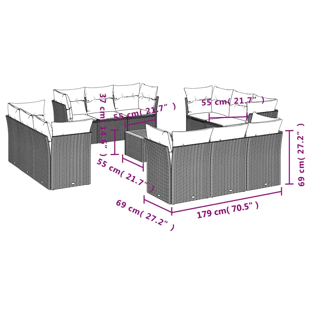 13-Delige Loungeset Met Kussens Poly Rattan