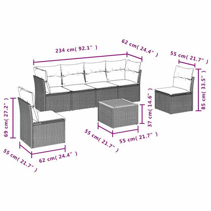 7-Delige Loungeset Met Kussens Poly Rattan