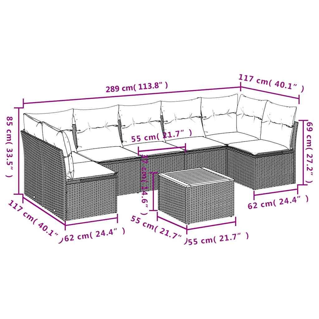 8-Delige Loungeset Met Kussens Poly Rattan