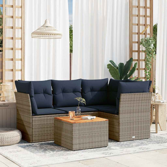5-Delige Loungeset Met Kussens Poly Rattan