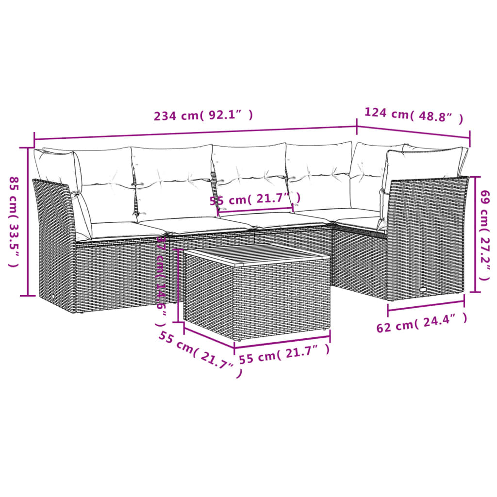 6-Delige Loungeset Met Kussens Poly Rattan