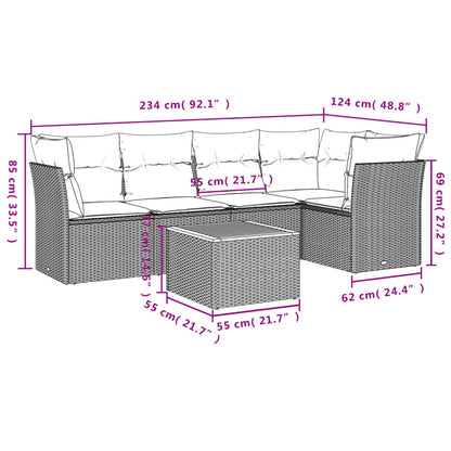 6-Delige Loungeset Met Kussens Poly Rattan