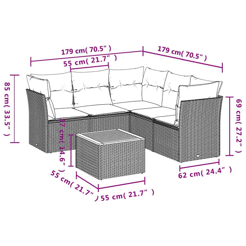 6-Delige Loungeset Met Kussens Poly Rattan
