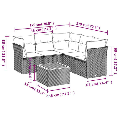 6-Delige Loungeset Met Kussens Poly Rattan