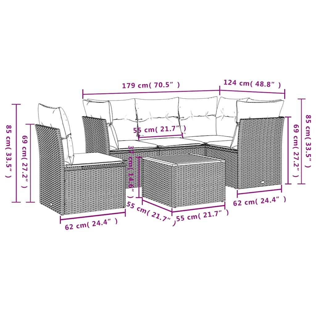 6-Delige Loungeset Met Kussens Poly Rattan
