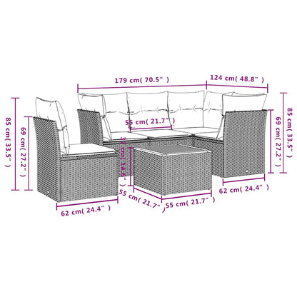 6-Delige Loungeset Met Kussens Poly Rattan