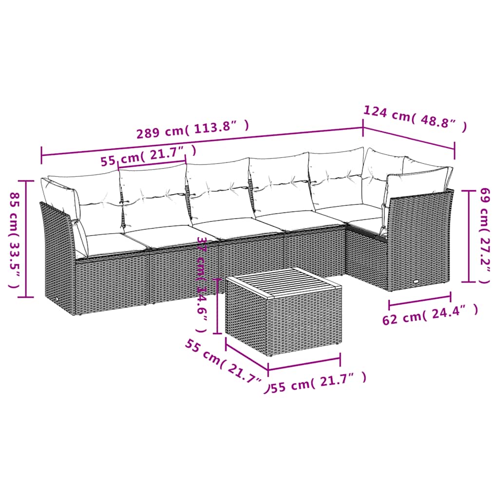 7-Delige Loungeset Met Kussens Poly Rattan
