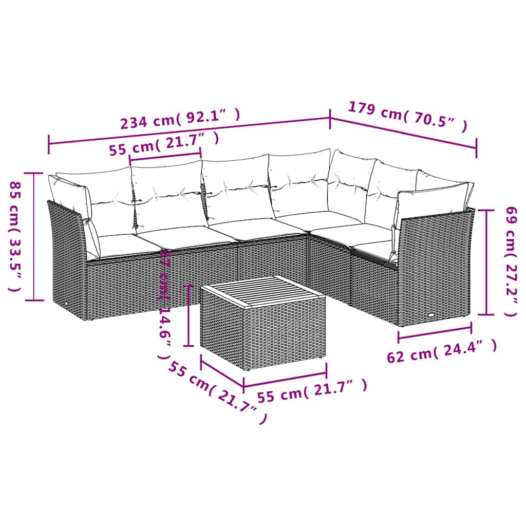 7-Delige Loungeset Met Kussens Poly Rattan