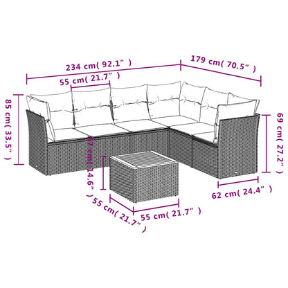 7-Delige Loungeset Met Kussens Poly Rattan