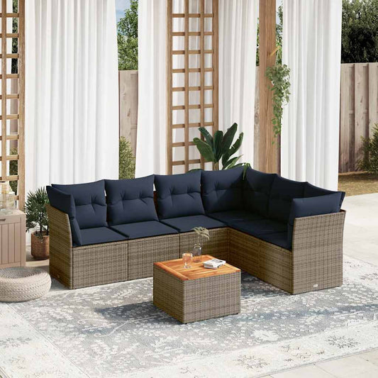 7-Delige Loungeset Met Kussens Poly Rattan