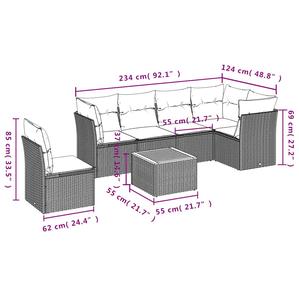 7-Delige Loungeset Met Kussens Poly Rattan