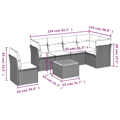 7-Delige Loungeset Met Kussens Poly Rattan
