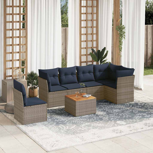 7-Delige Loungeset Met Kussens Poly Rattan