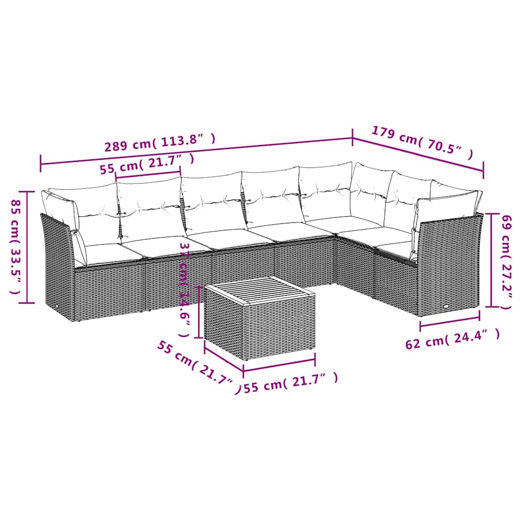 8-Delige Loungeset Met Kussens Poly Rattan