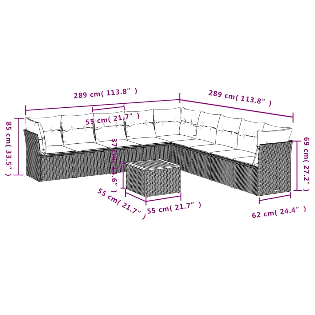 10-Delige Loungeset Met Kussens Poly Rattan
