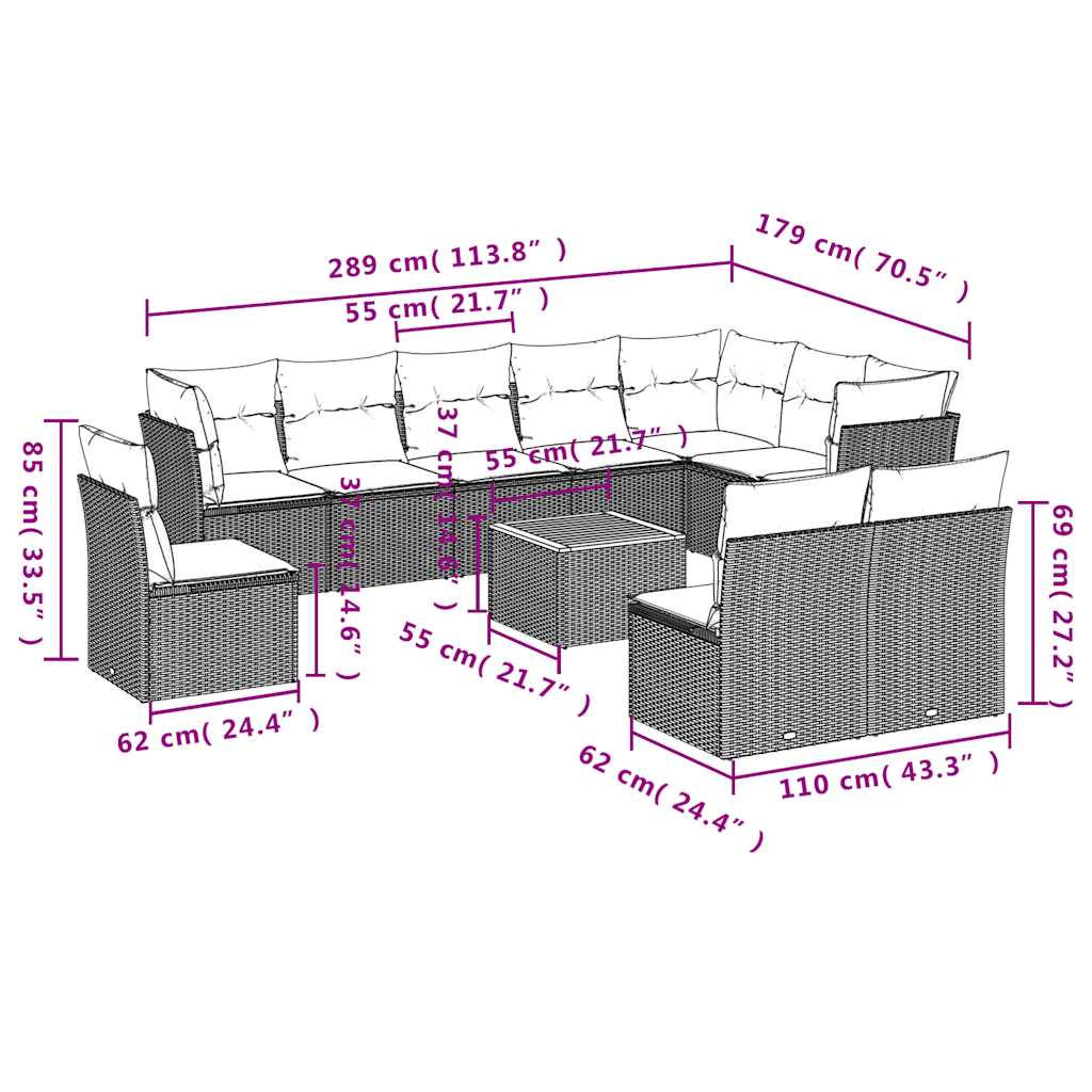 1 Loungeset Met Kussens Poly Rattan