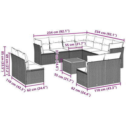 12-Delige Loungeset Met Kussens Poly Rattan