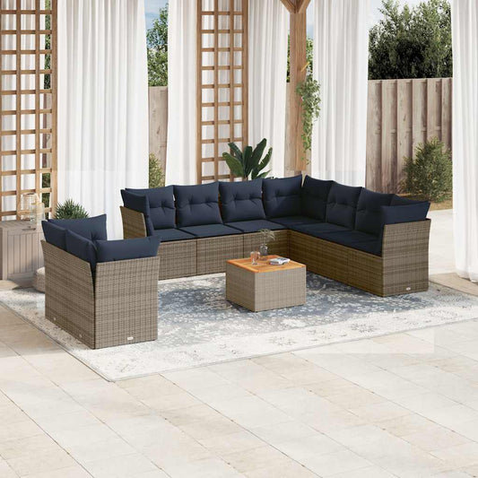 1 Loungeset Met Kussens Poly Rattan