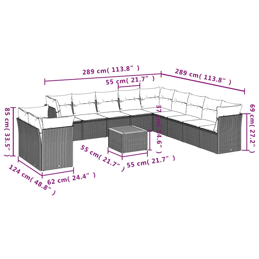 12-Delige Loungeset Met Kussens Poly Rattan