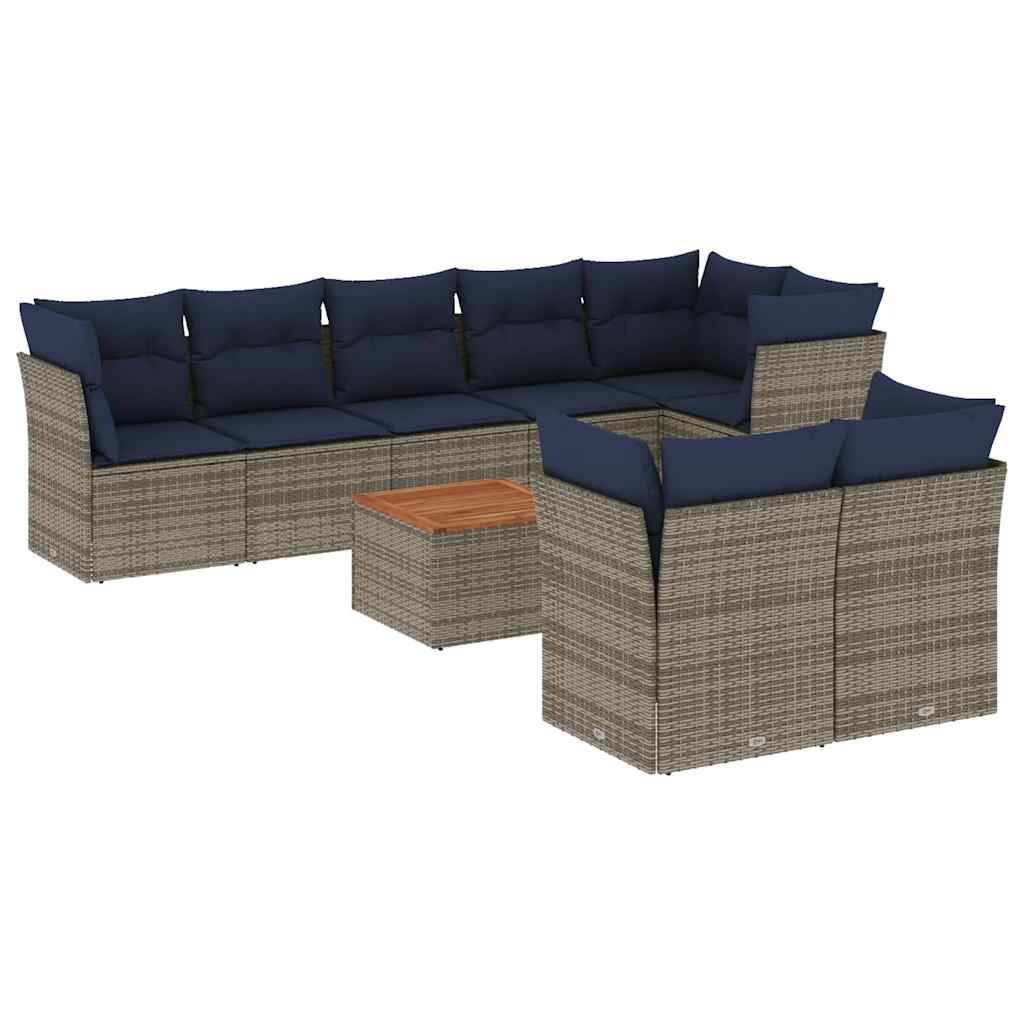 9-Delige Loungeset Met Kussens Poly Rattan
