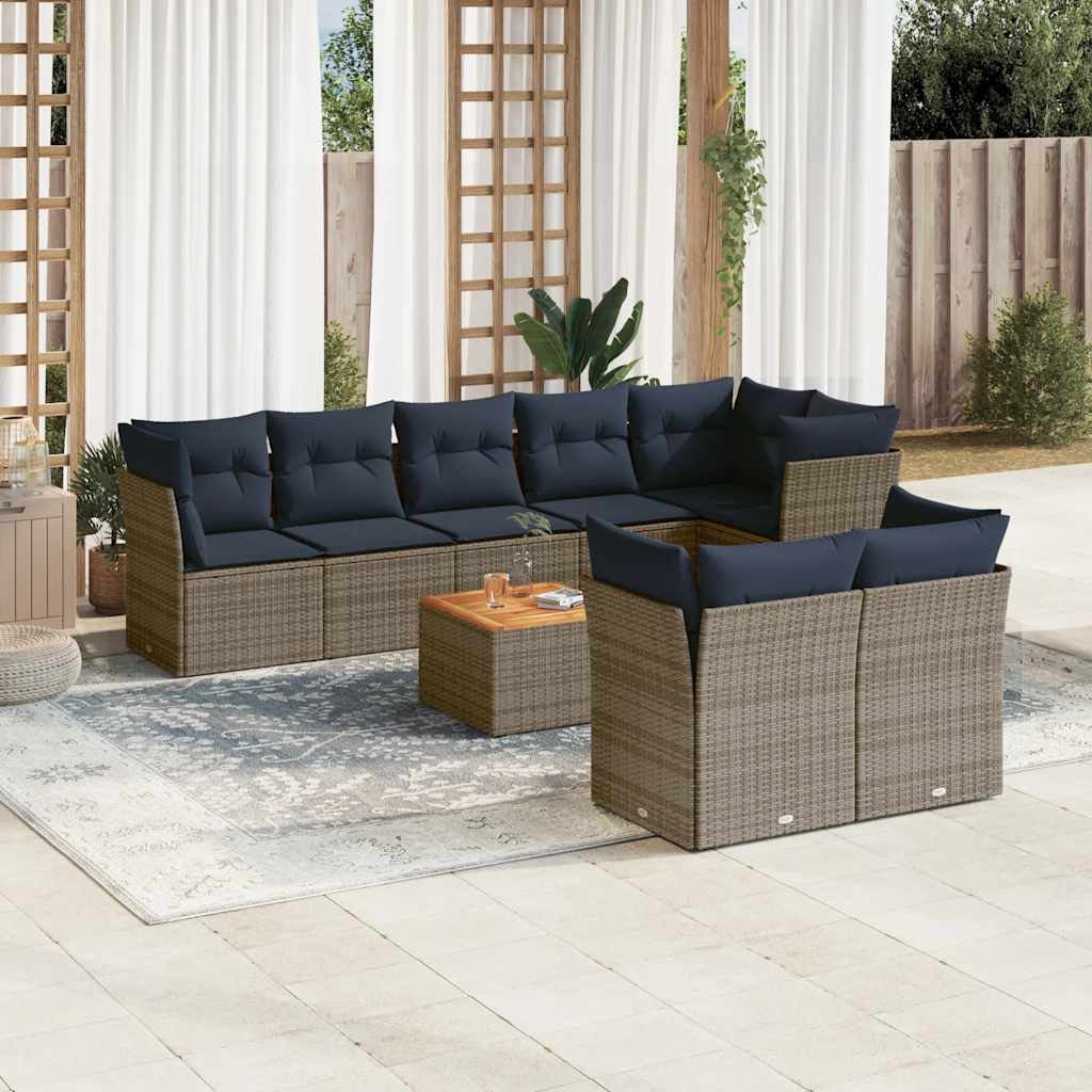 9-Delige Loungeset Met Kussens Poly Rattan