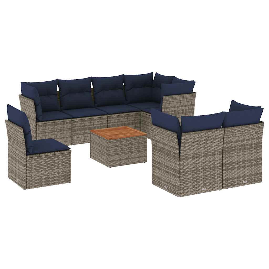 9-Delige Loungeset Met Kussens Poly Rattan