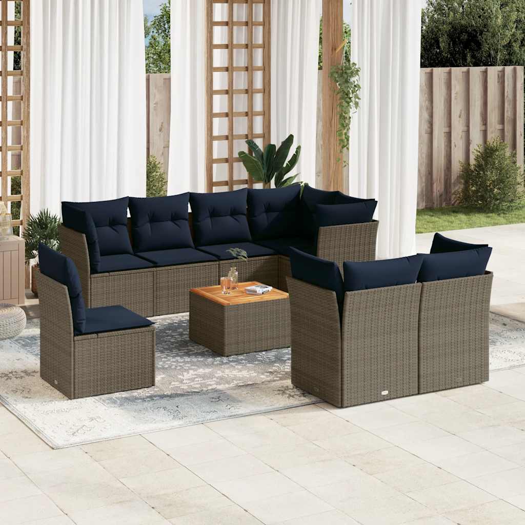 9-Delige Loungeset Met Kussens Poly Rattan